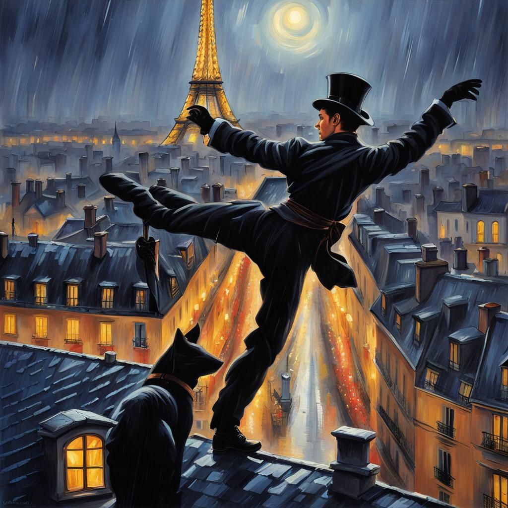 Chimney Sweep Dances on Paris Rooftops: Splash Art