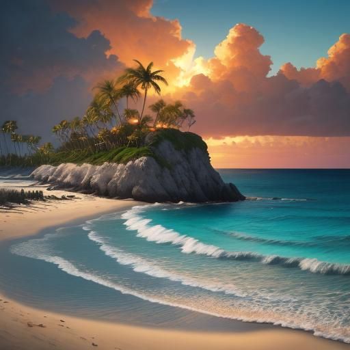 Tranquil Beach Sunset as Digital Matte Painting