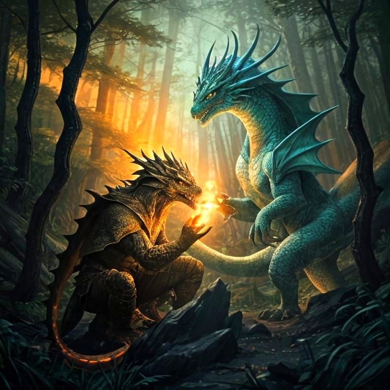 Wizard and Dragon Forest Battle