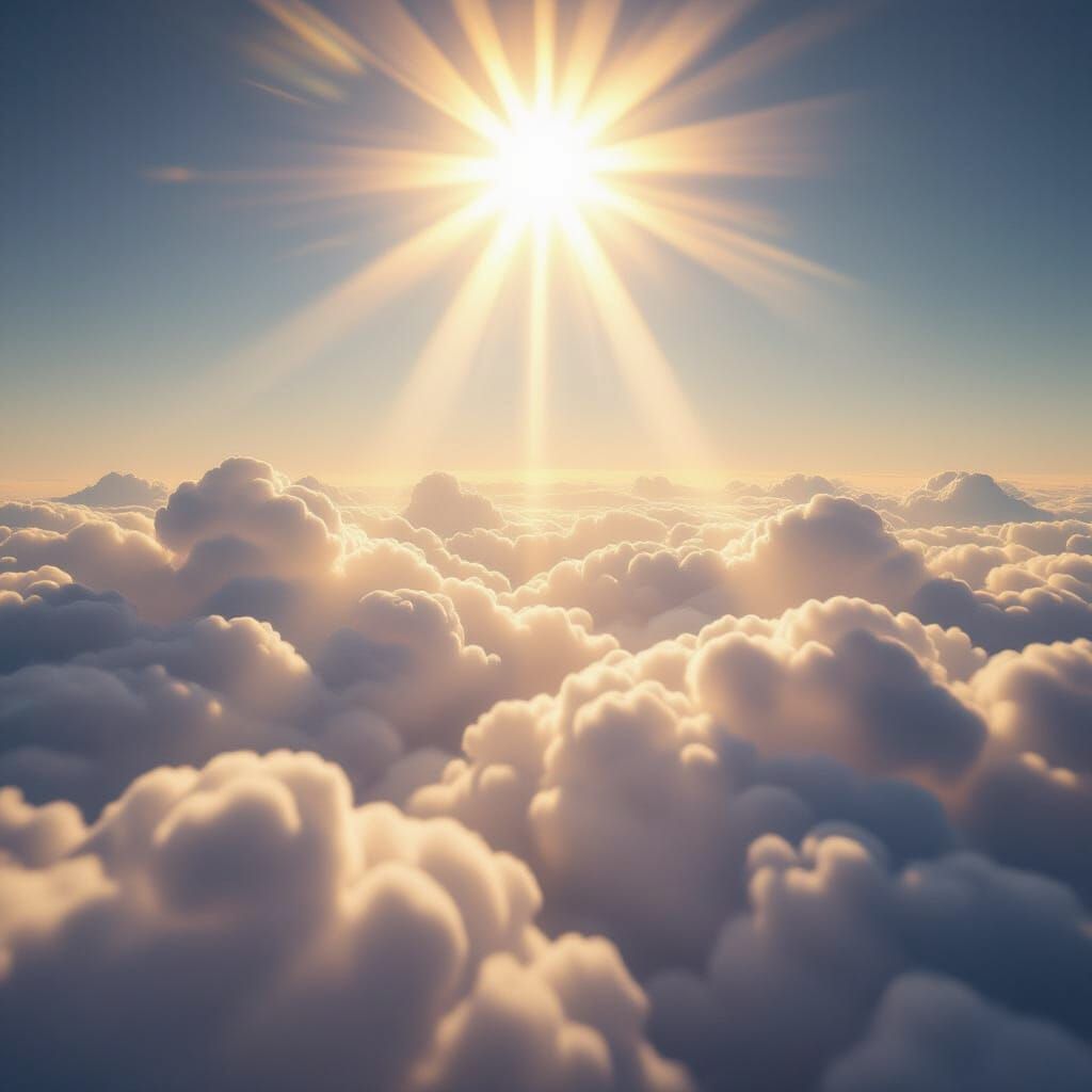 Celestial Landscape with Divine Sunshine Beams
