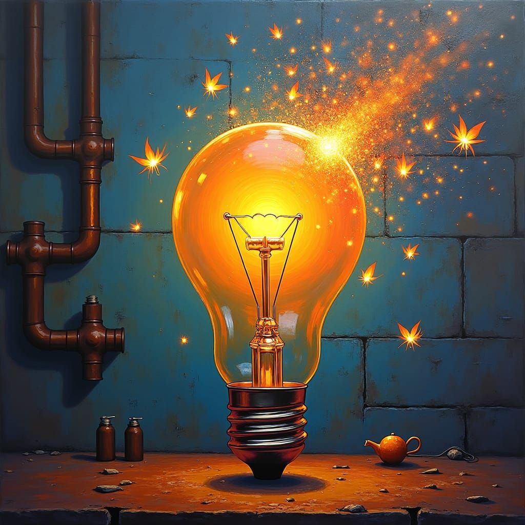 Luminous Lightbulb Ignited by Fireflies in Graffiti Art Styl...