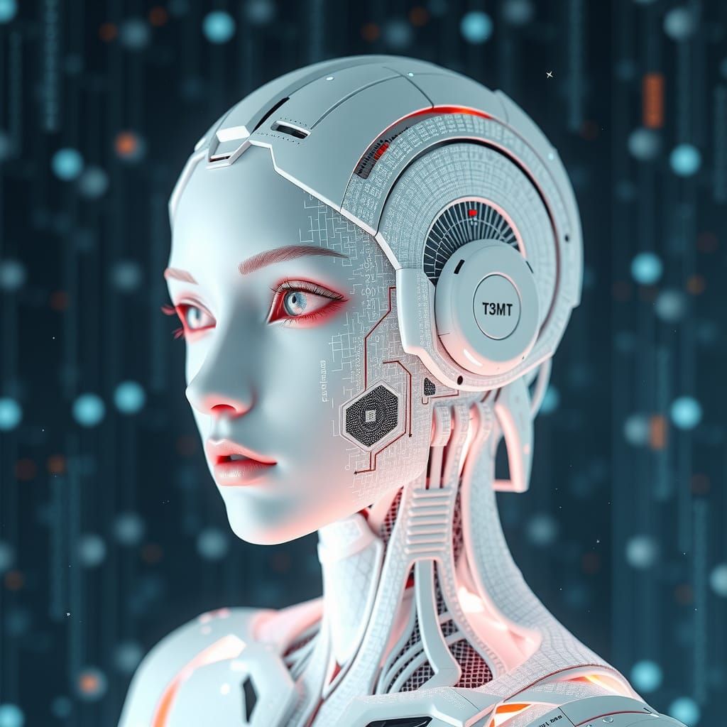 Android Siren in Glitch Art Style