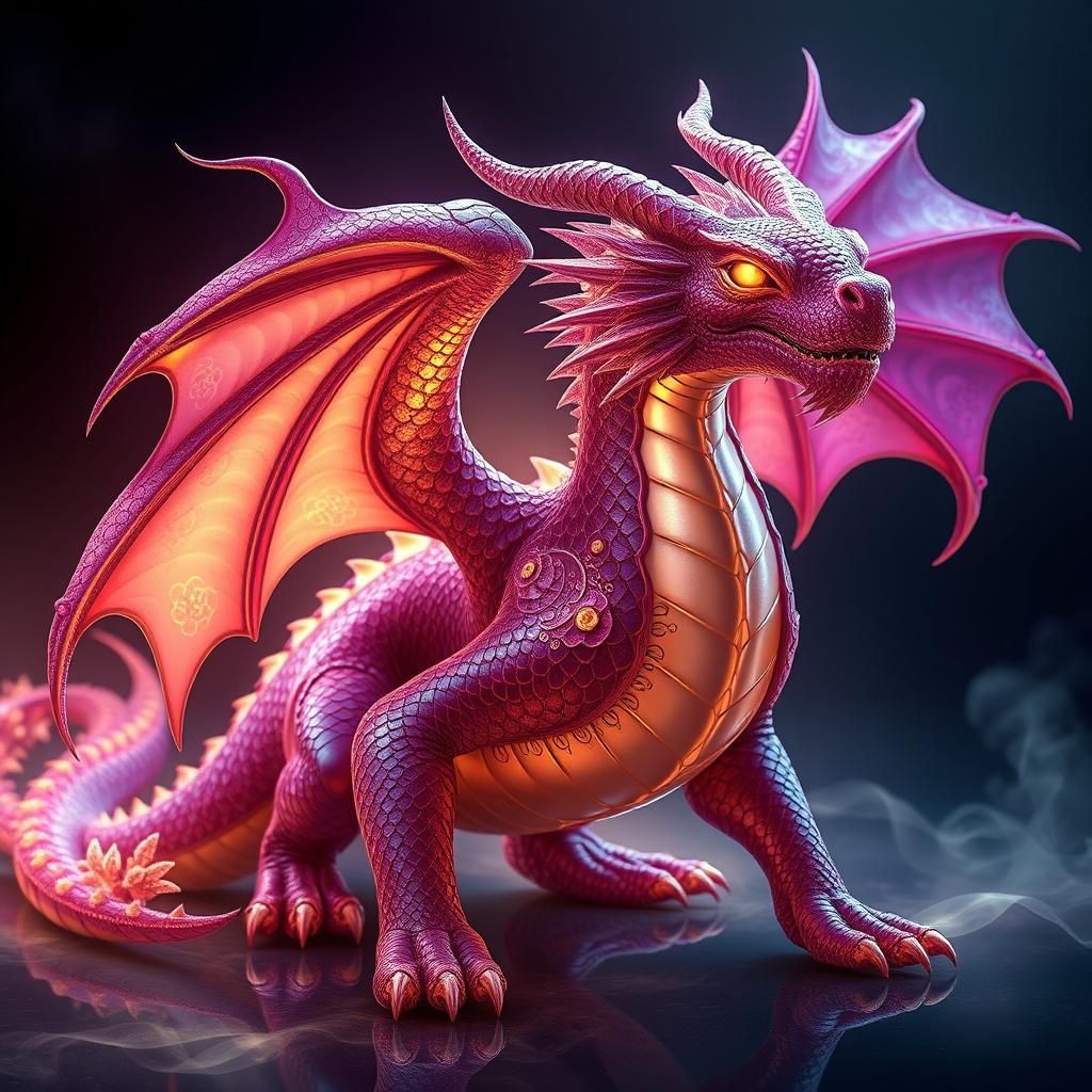 Majestic Fractal Dragon in Plum and Gold Hues