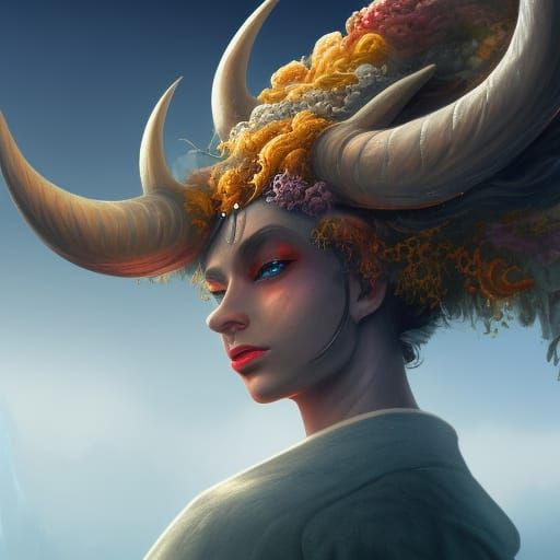 Horned Man in Detailed Matte Painting