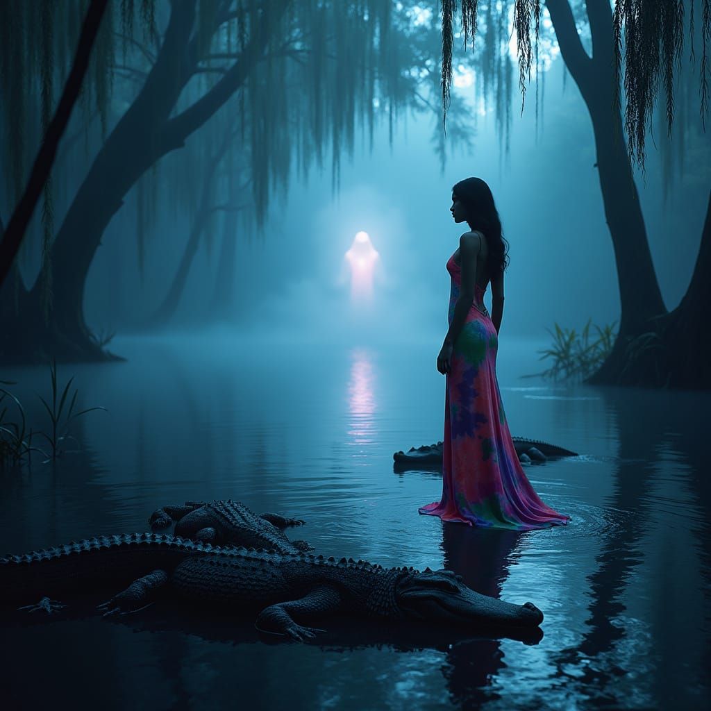 Surreal Swamp Dreamscape with Angelic Figure