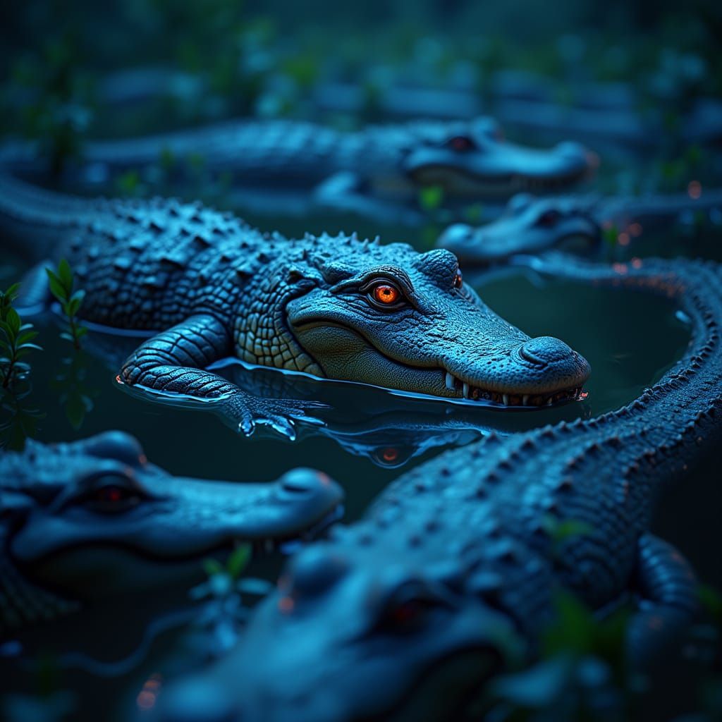 Stunning Apparition Amidst Alligators in Tie-Dye Neon