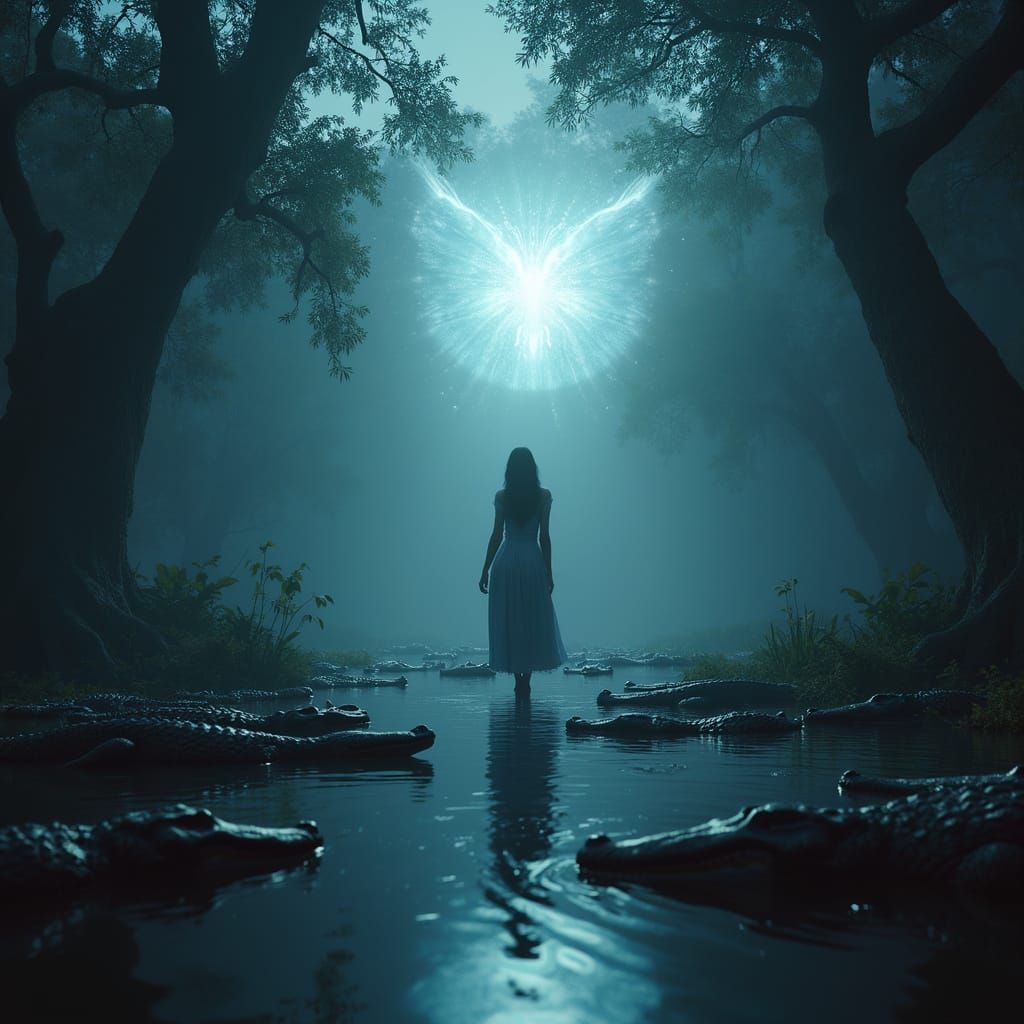 Surreal Bayou Goddess Emerges from Mystical Waters in Ethere...
