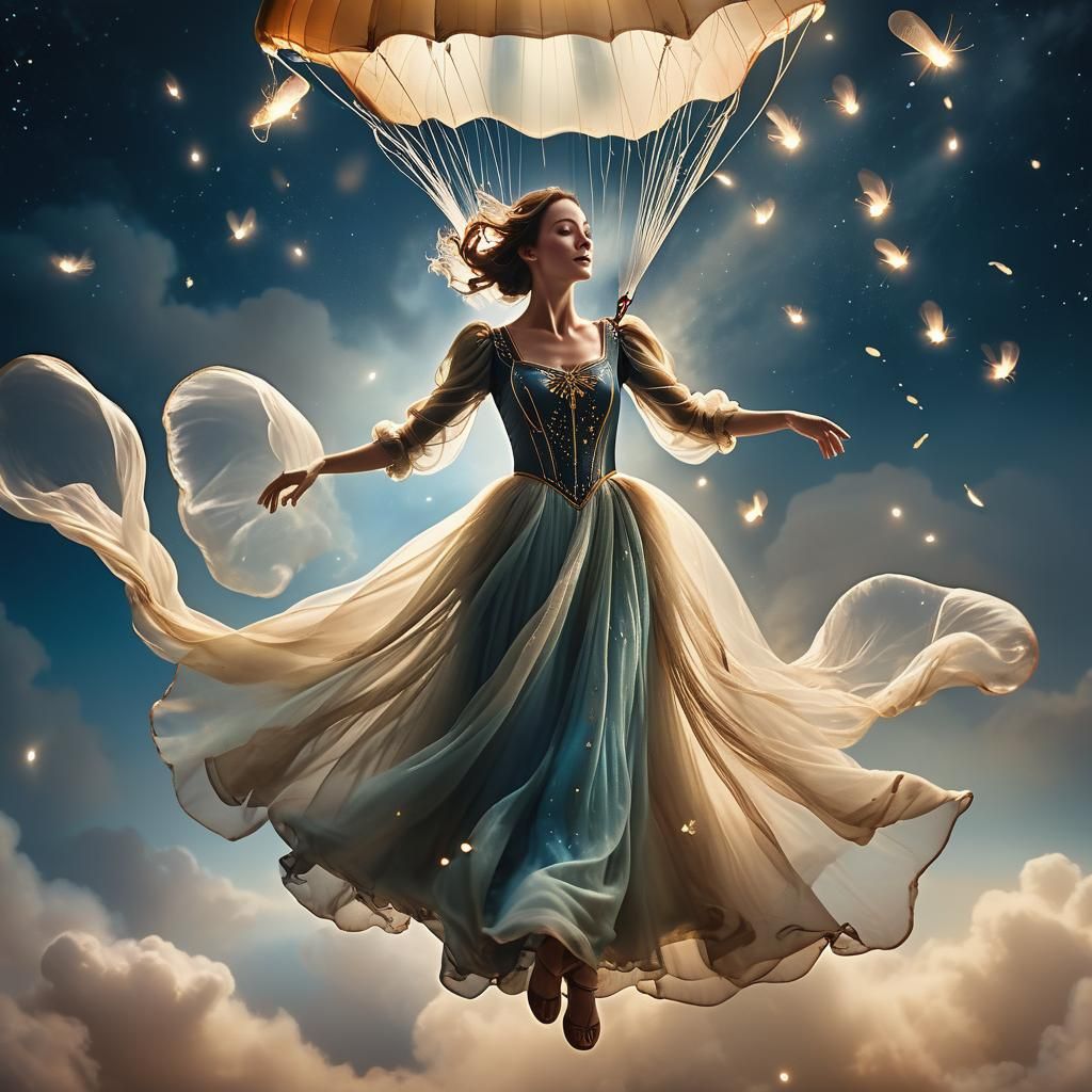 Ethereal Skydiver in Twilight: A Photorealistic Fantasy