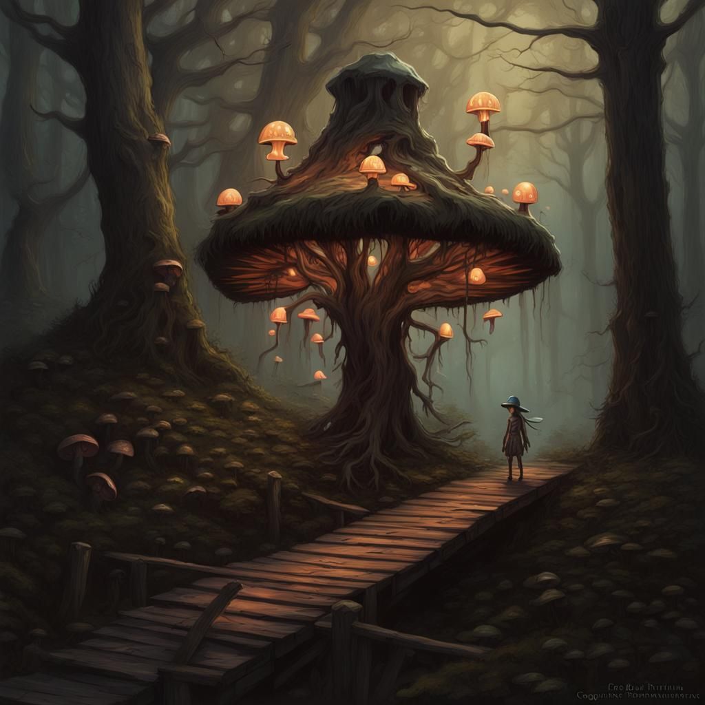 Fantasy Forest Bridge at Night by Greg Rutkowski