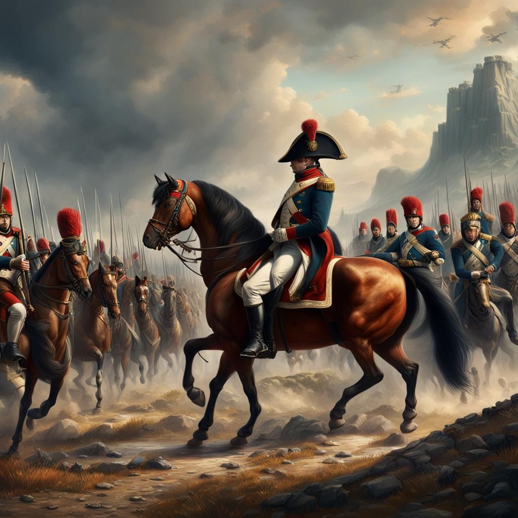Napoleon Leads Army in Matte Painting Style