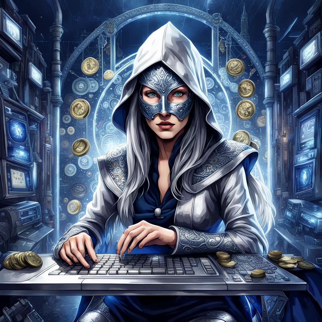 Elvish Mage Hacker in Cyberpunk Casino World