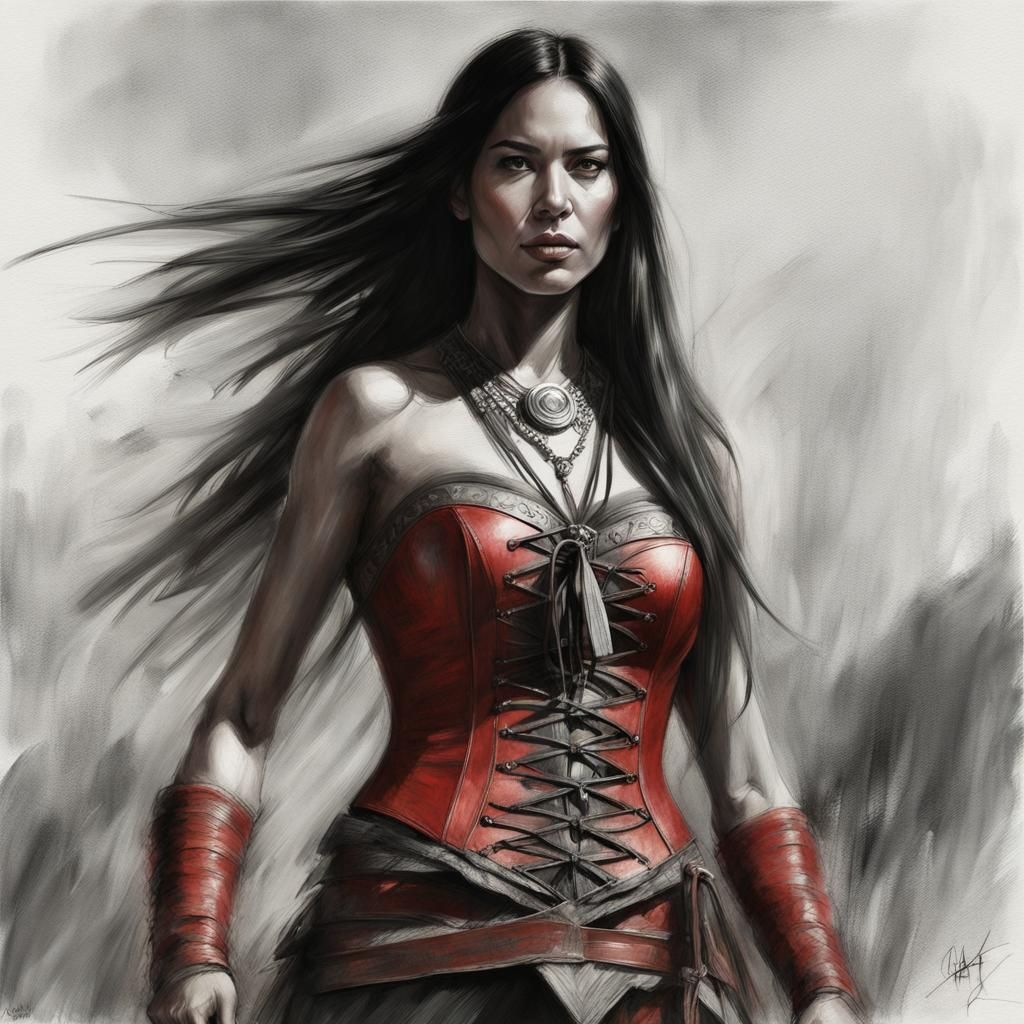 Native American Princess in Charcoal Sketch Style