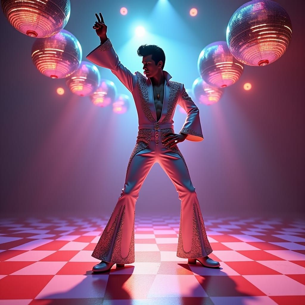 Elvis Channels 70s Disco Fever, Futuristic Digital Art