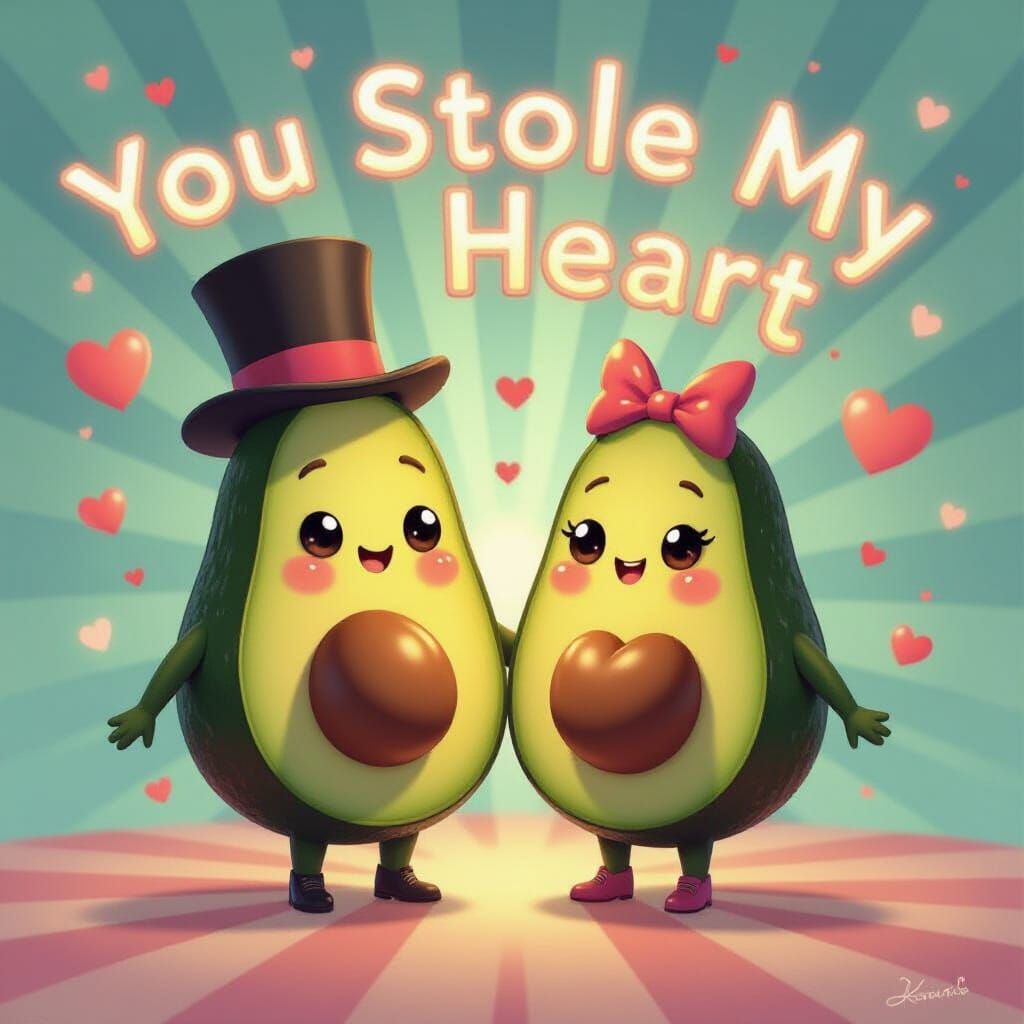 Charming Avocado Couple in Cheerful 3D Digital Art