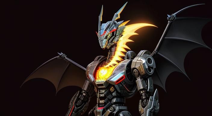Cybernetic Dragon with Metal Wings in Comic Book Art