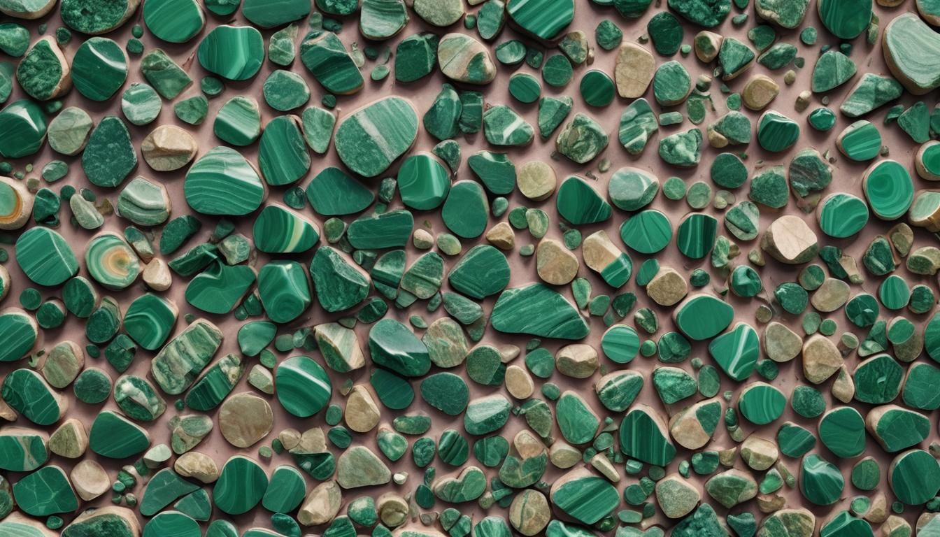 Amethyst and Malachite: Hyperrealistic 3D Knolling Compositi...