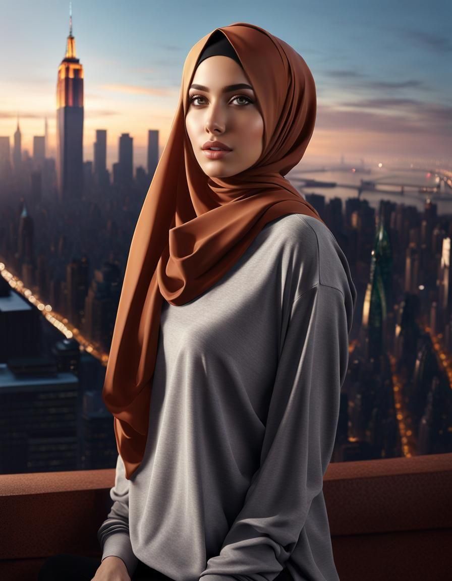 Hijabi Girl in New York: Ultra-Realistic Digital Art