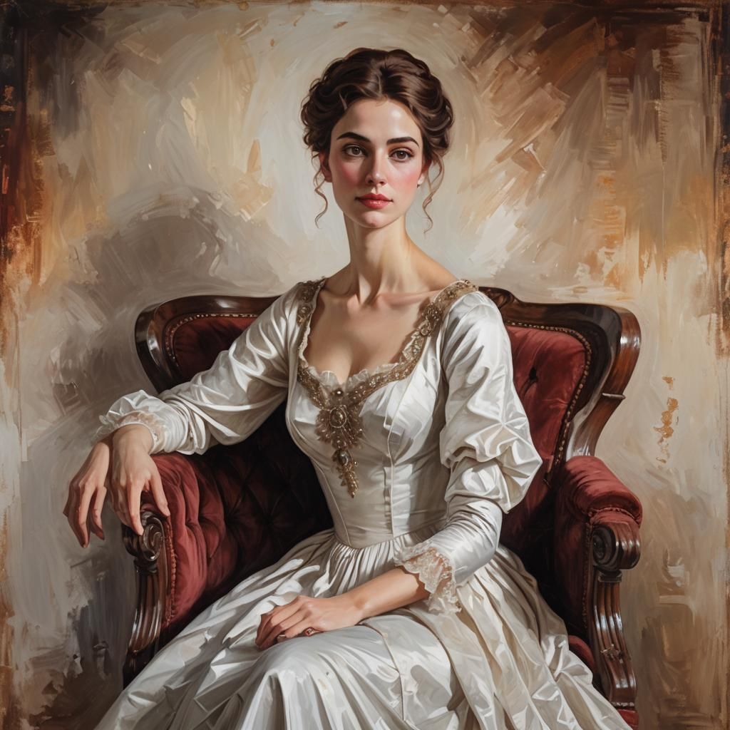Regency Era Woman in White Dress Portrait