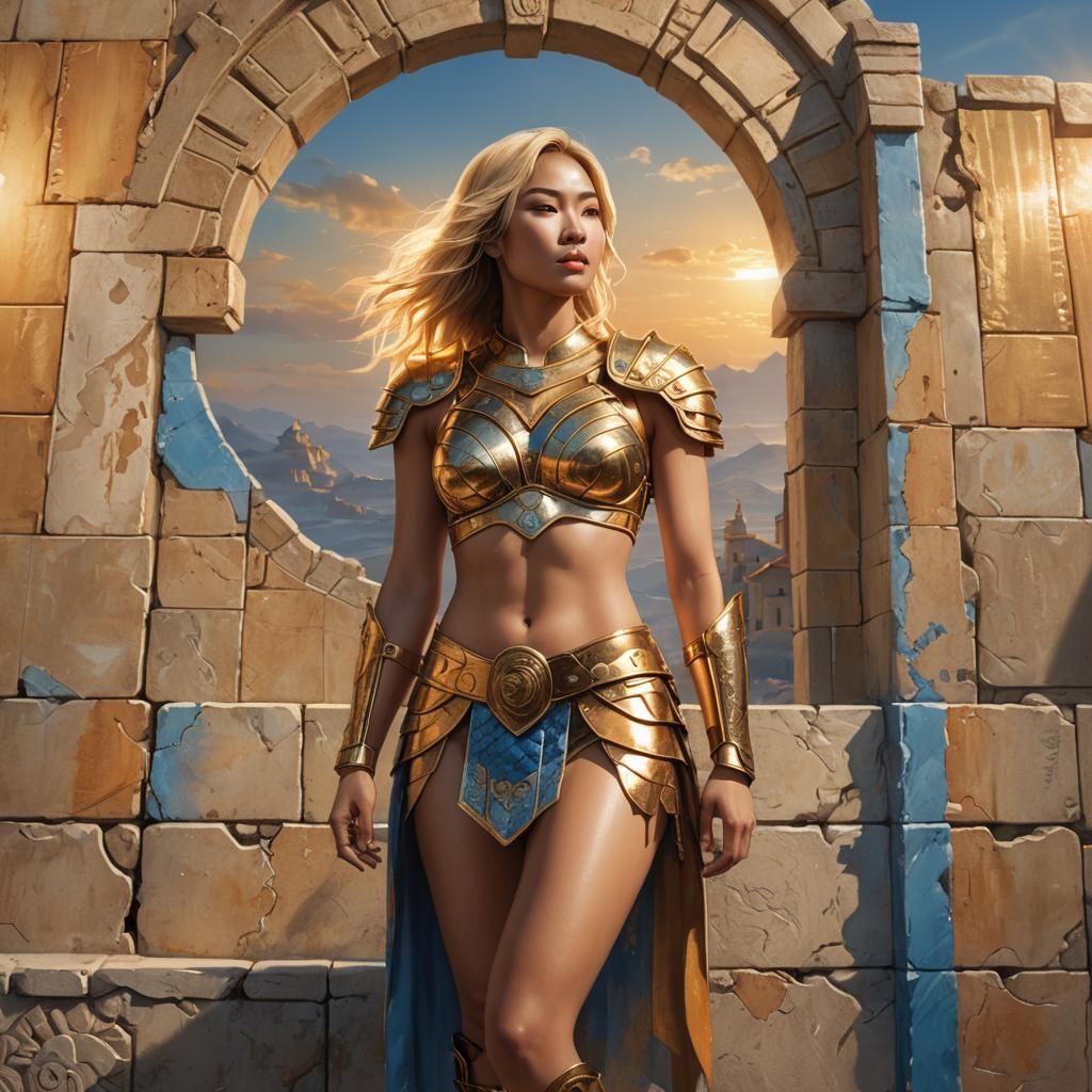 Asian Woman in Sci-Fi Setting at Sunset