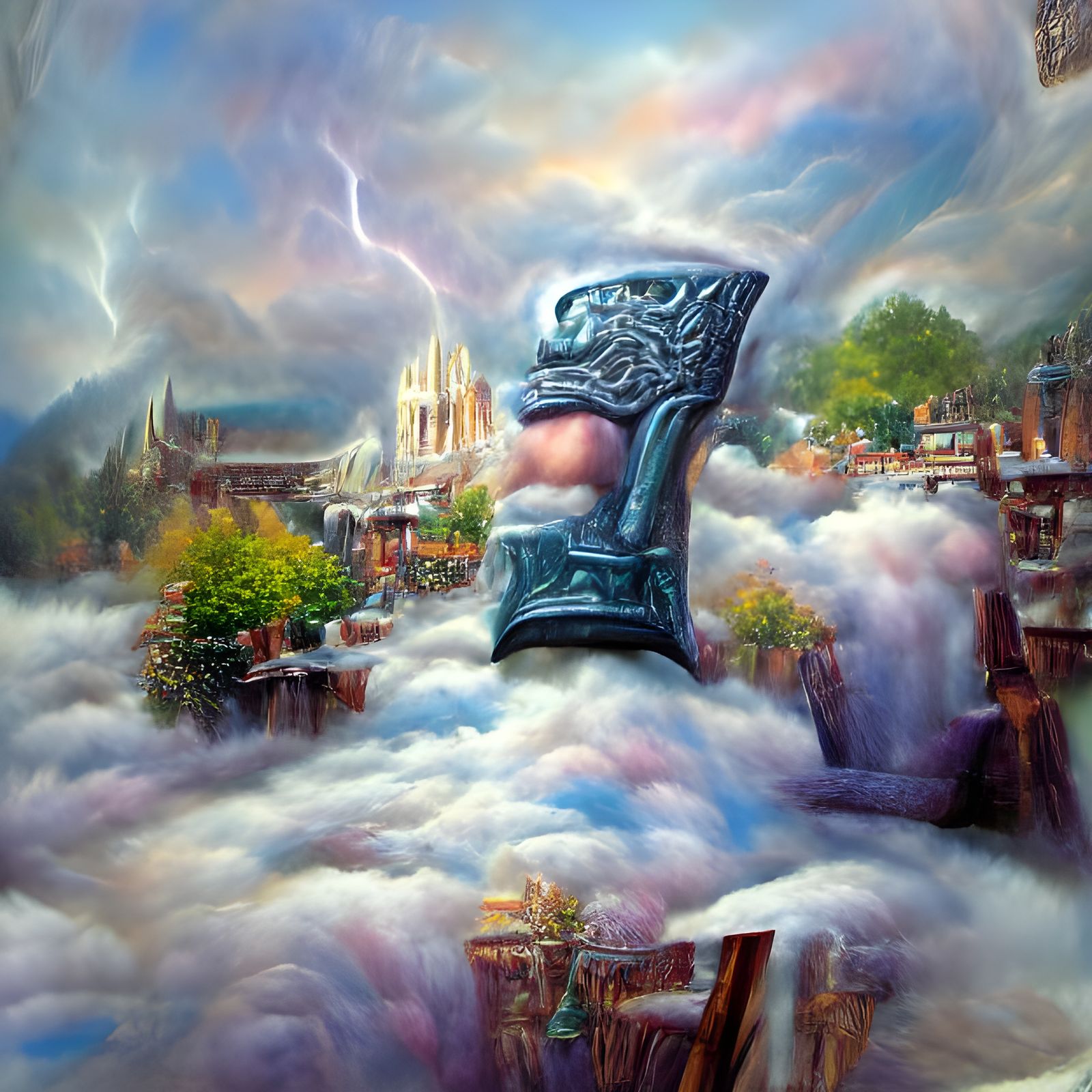Thor's Hammer Holds Up Sky in Ethereal Fantasy