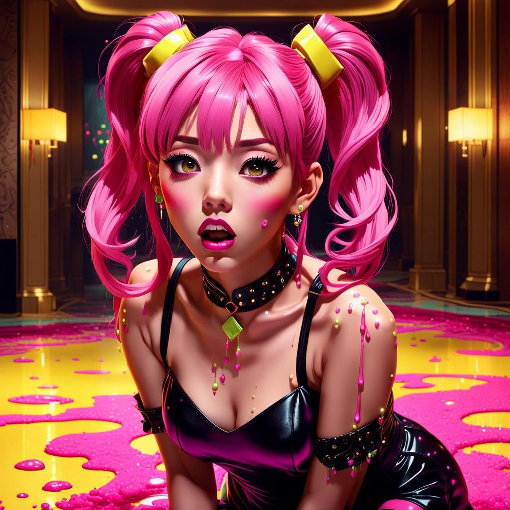 Japanese Pop Star Engulfed in Slime: Digital Art