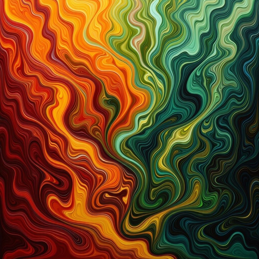 Abstract Autumn Waterfall in Fluid Art Style