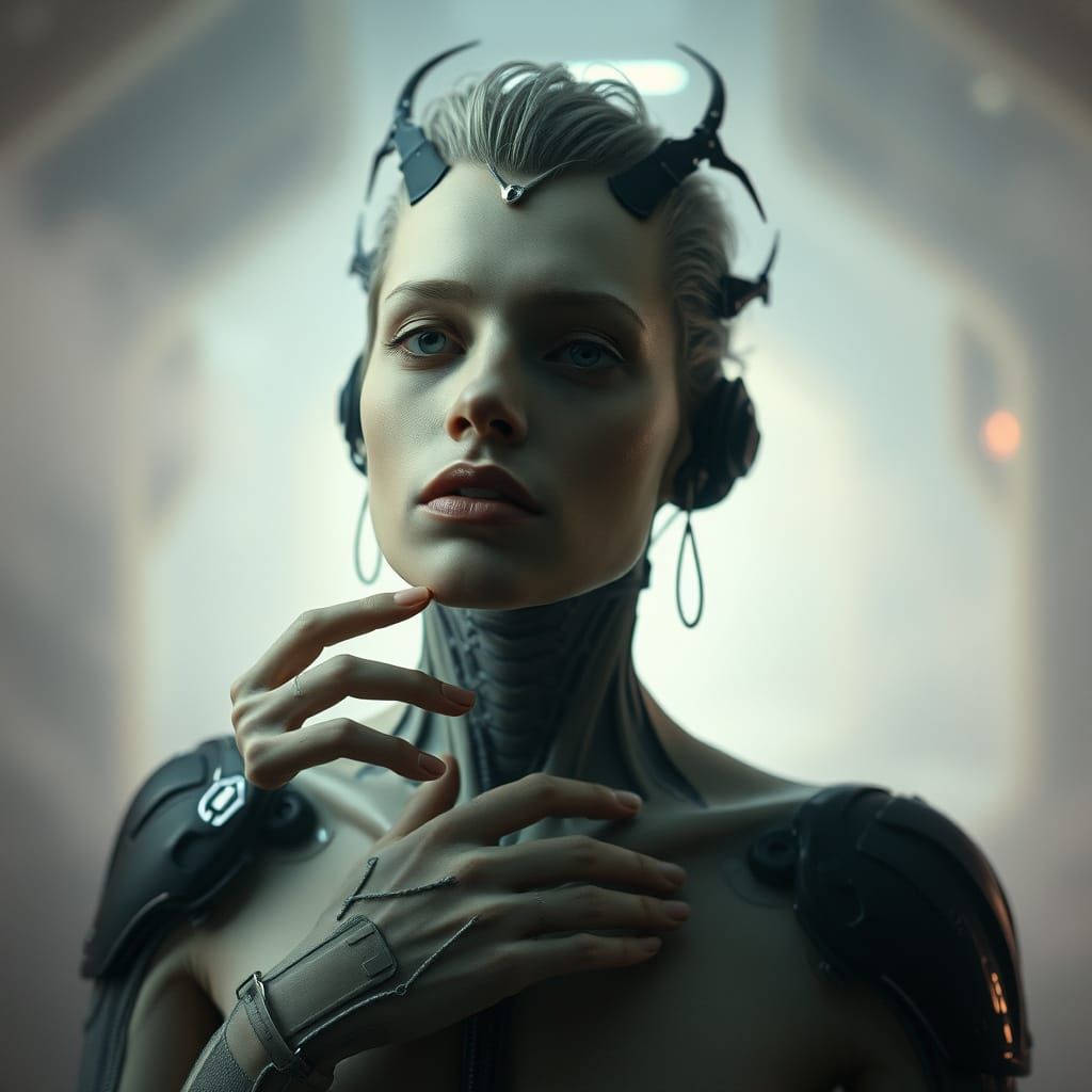 Ethereal Figure Poses in Dreamlike Setting with Biomechanica...