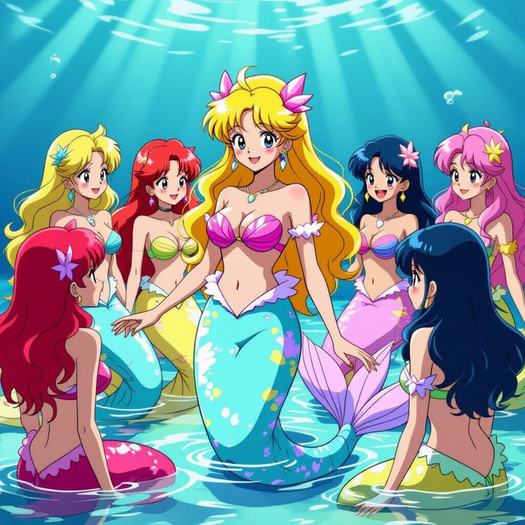 Bulma as a Mermaid in 80s-90s Toei Animation Style