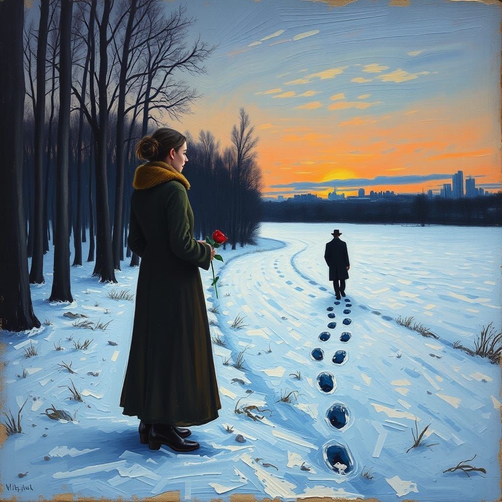 Woman at Forest's Edge in Neo-Impressionist Style