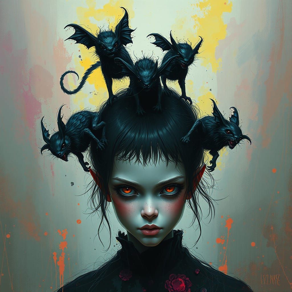 Girl Overwhelmed by Vibrant, Mysterious Creatures in a Whims...