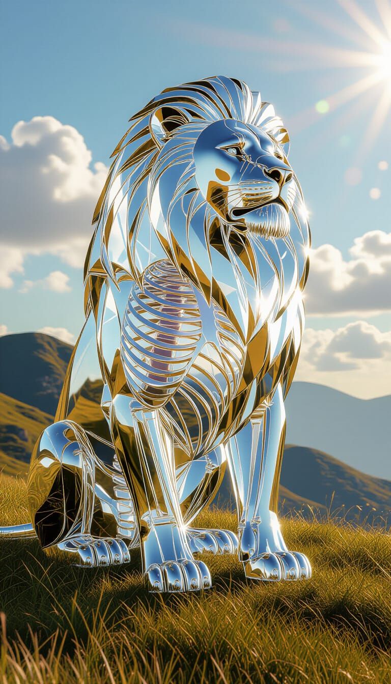 Crystal Lion with Visible Anatomy in Transparency Style