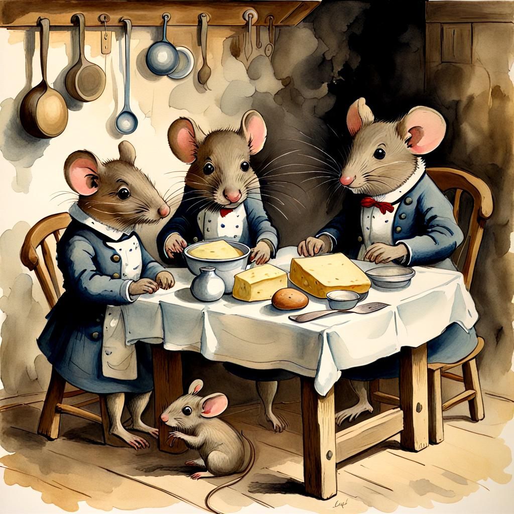 Mice Tea Party in an Anthropomorphic Style