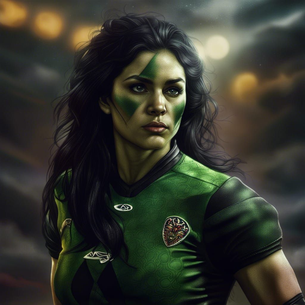Green-Skinned Rugby Player in Dramatic Digital Painting