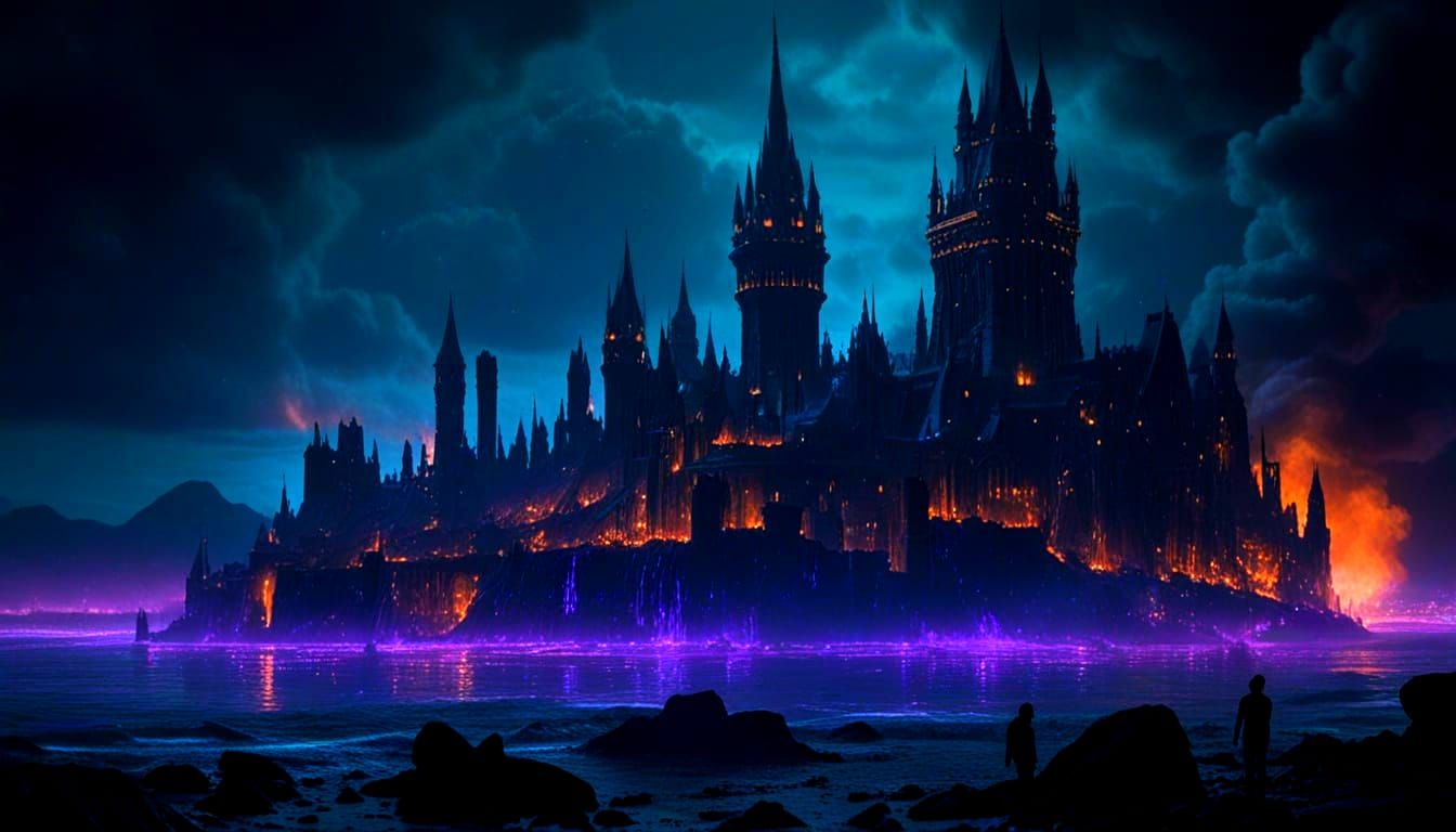 Futuristic Gothic City on Glass Sea in Thomas Kinkaid Style