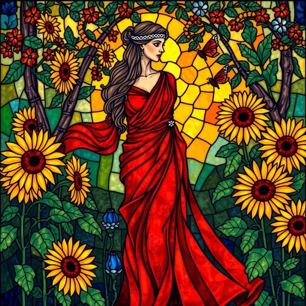 Ethereal Roman Goddess in Stained Glass