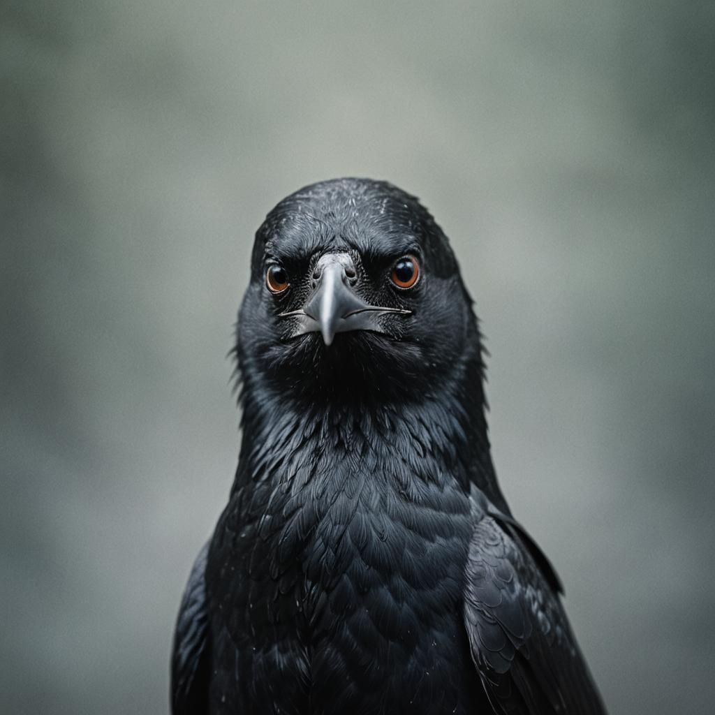 Black Crow Portrait in Fog, Atmospheric Photography