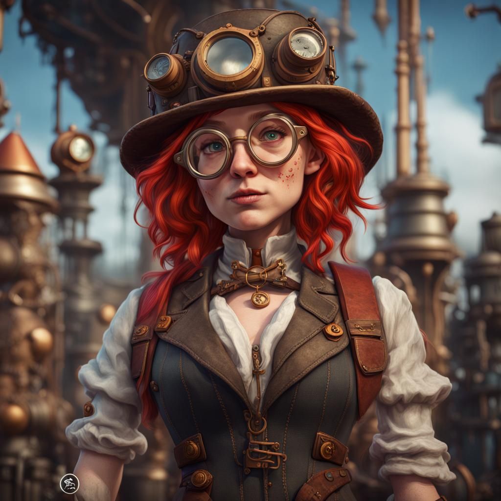 Steampunk Gnome Artificer Portrait in Detailed Matte Paintin...