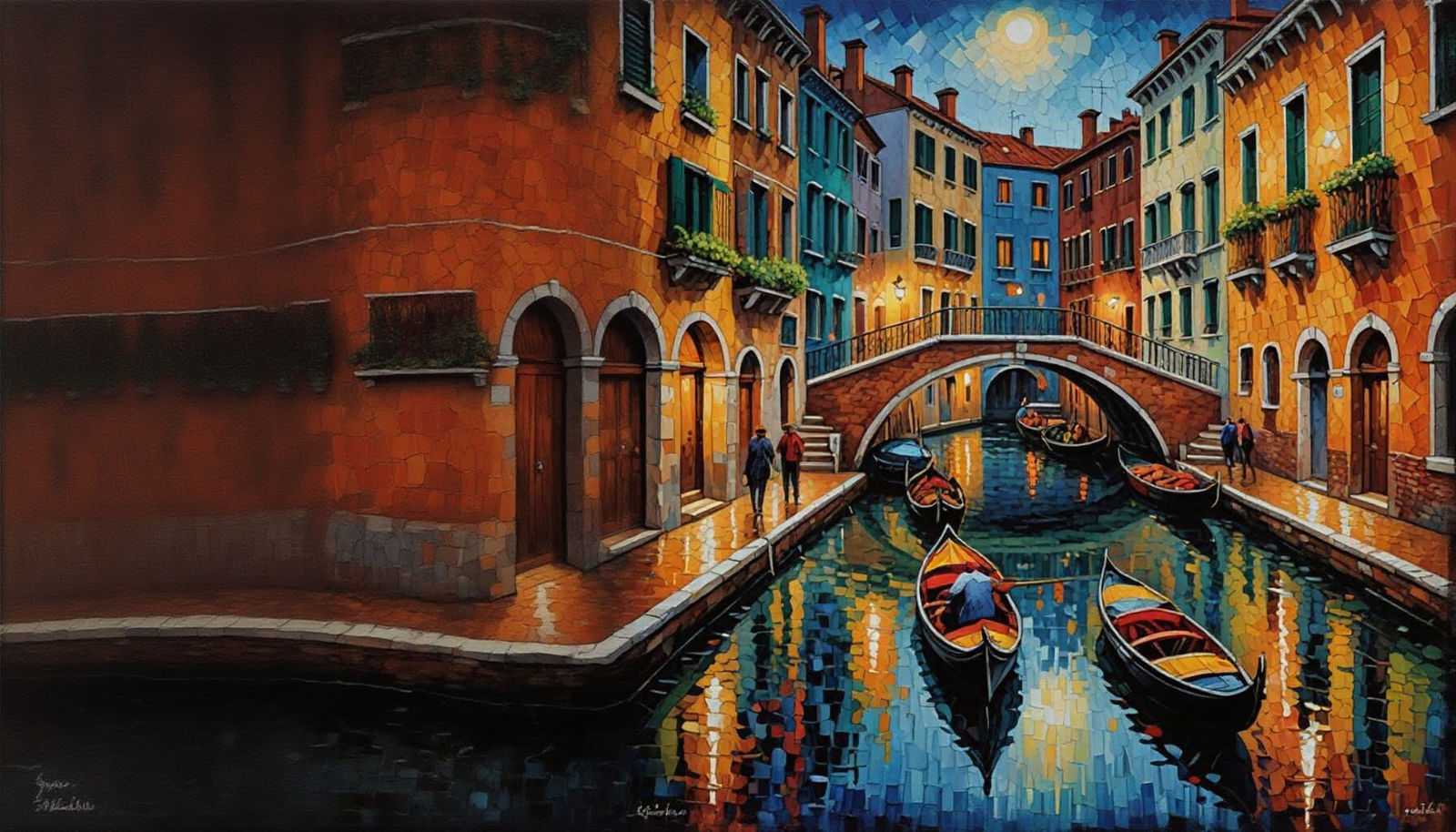 Rialto Bridge Venice in Rainy Neo-Impressionism