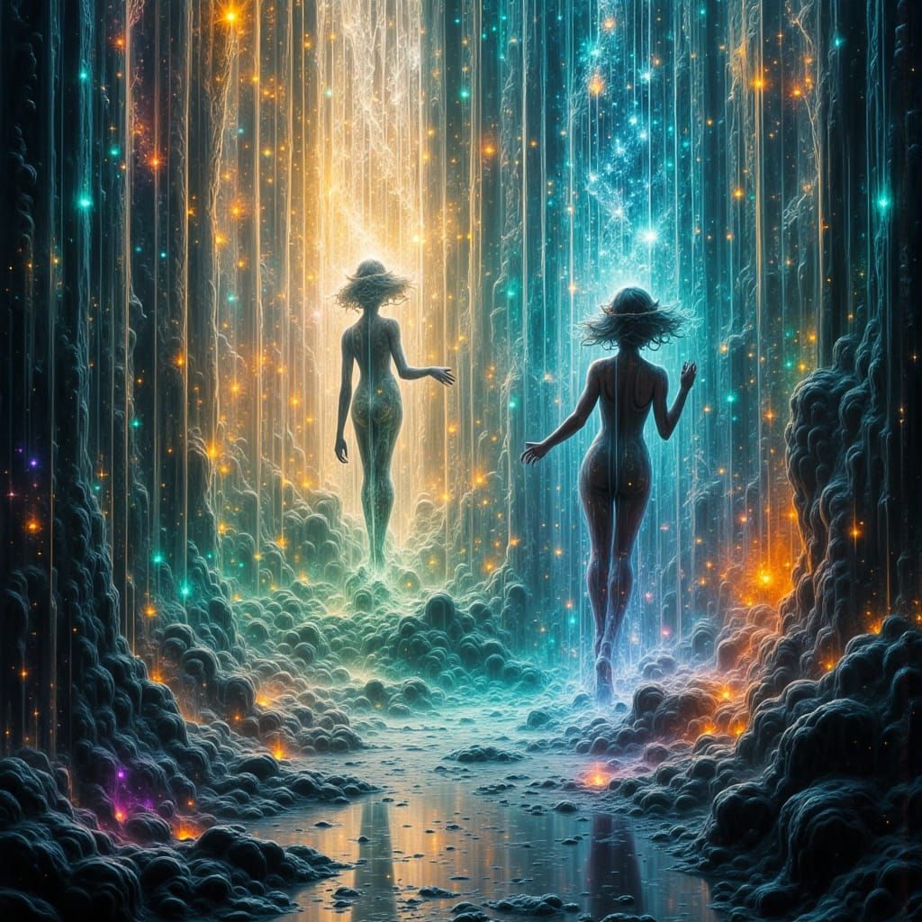 Mystical Figures in Motion Inside a Glass Room