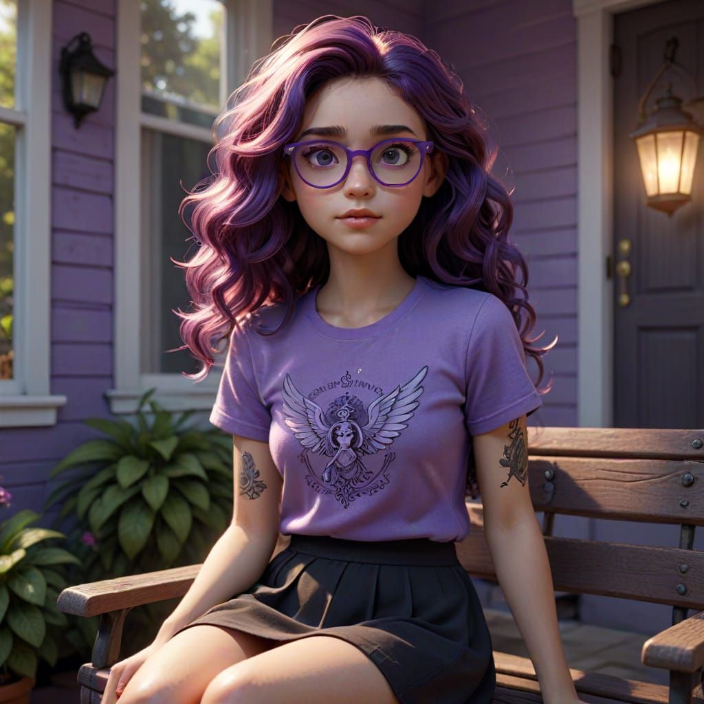 Young Woman with Violet Eyes in 3D Style