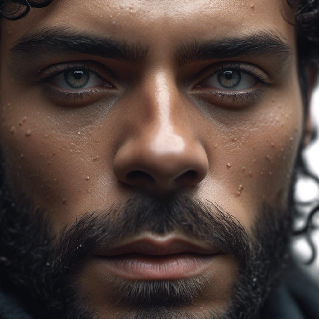 Dramatic Close-Up of Eurasian Man in Dark Oil Painting Style