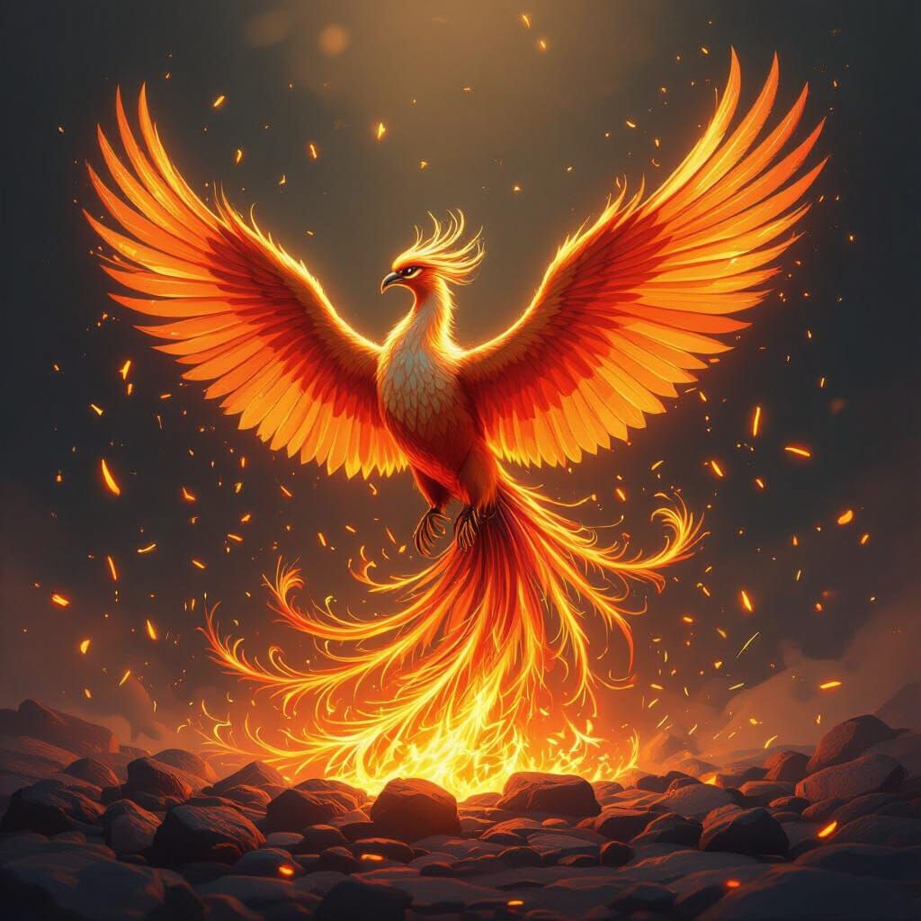 Majestic Phoenix Rises from Embers in Futuristic Style