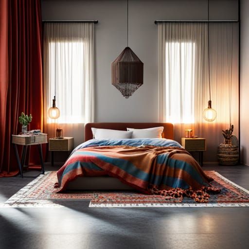 Boho Bedroom Interior with Intricate Details