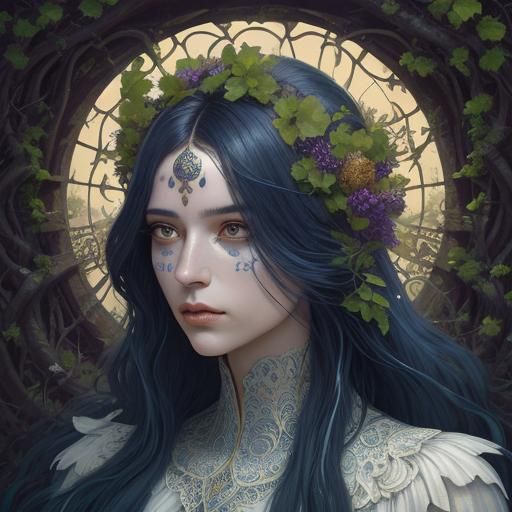Goddess Among Grapevines in Surreal Style