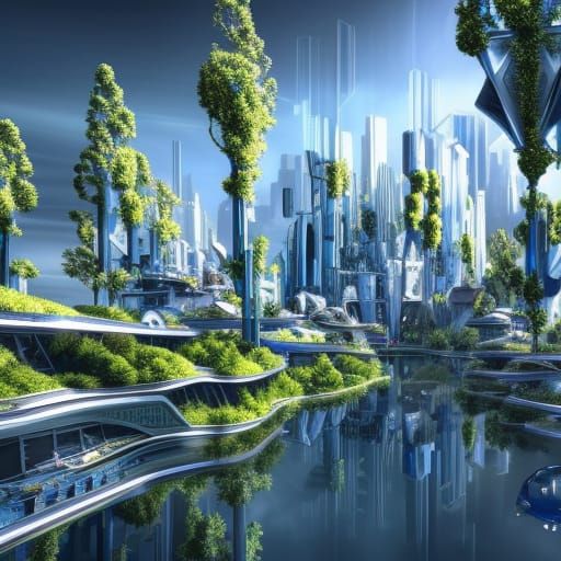 Futuristic Chromepunk City with Flying Gondolas