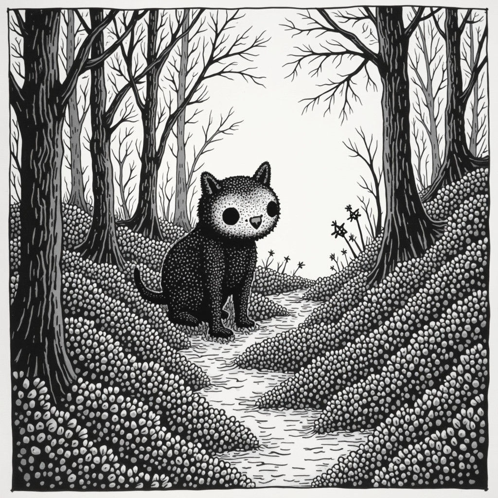 Cute Creature in Zentangle Forest Landscape