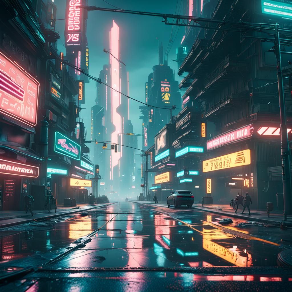 Cyberpunk Cityscape at Night: Neon and Steel