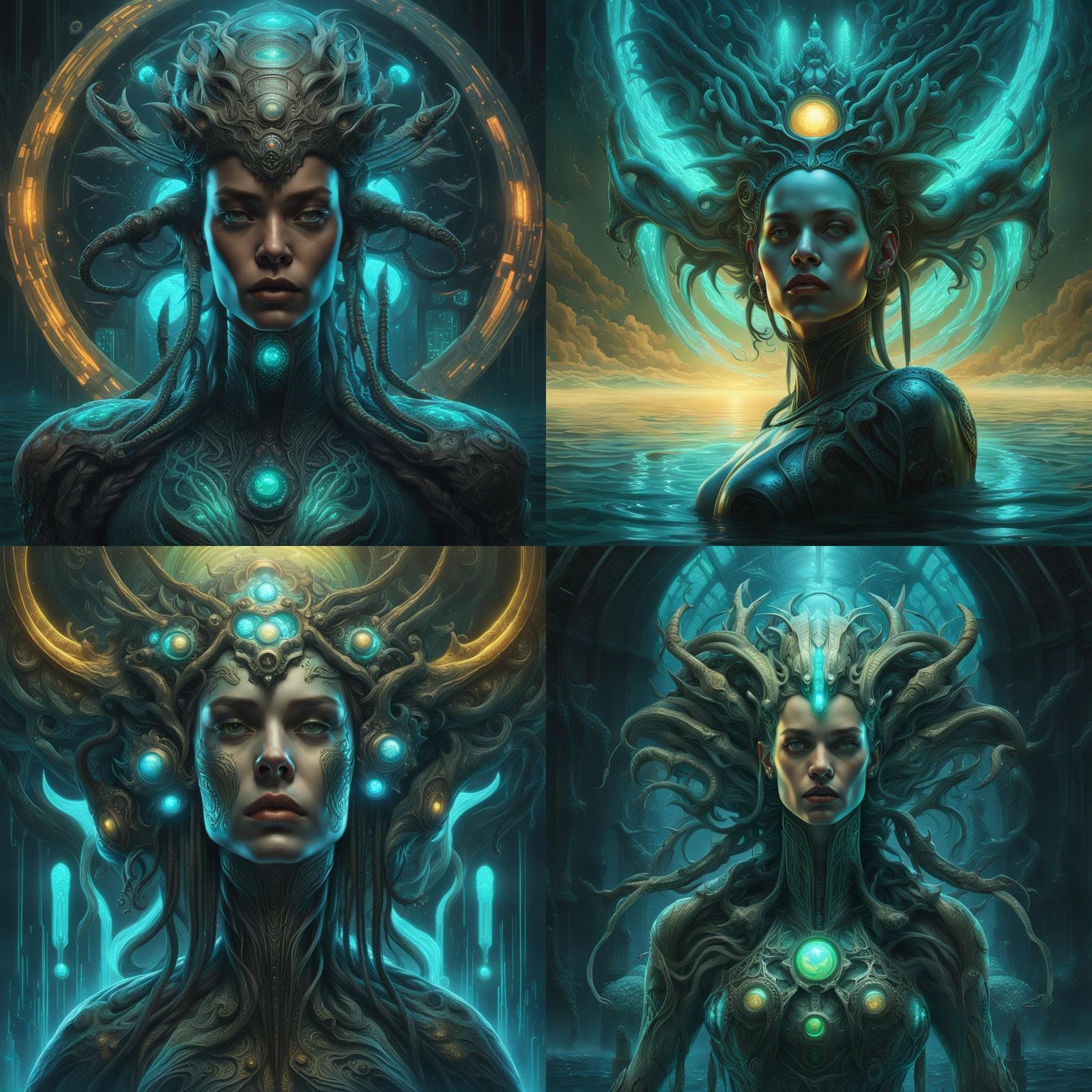 Bioluminescent Woman in Sea: Solar Punk Concept Art