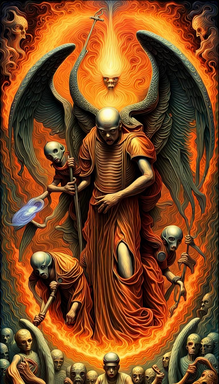 Dystopian Cleric Fight in Art Deco Style