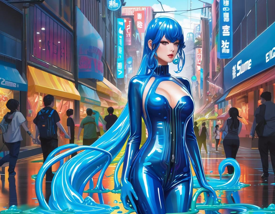 Anime Slime Girl Walking in Slime Rain